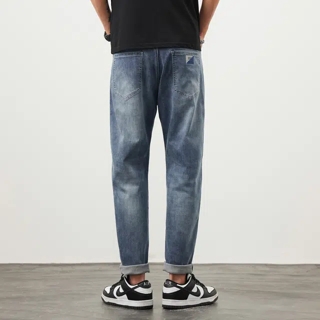 雅鹿 美式复古宽松水洗直筒牛仔裤 男款 浅蓝