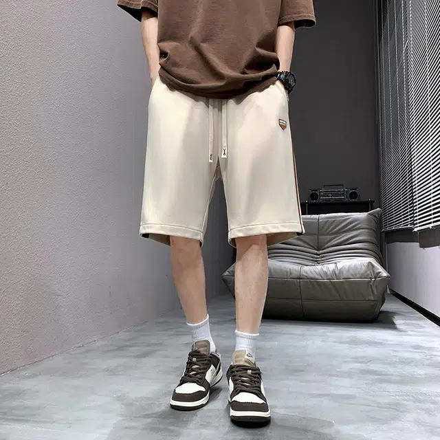 雅鹿 宽松拼色简约百搭运动系带篮球中腰薄款五分休闲短裤 男款