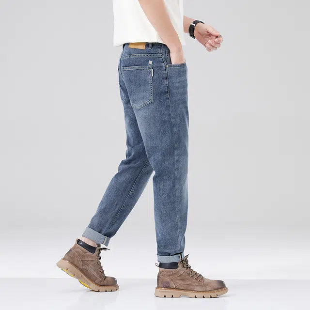 雅鹿 百搭美式复古高级感时尚宽松直筒水洗耐磨牛仔裤 男款 蓝灰