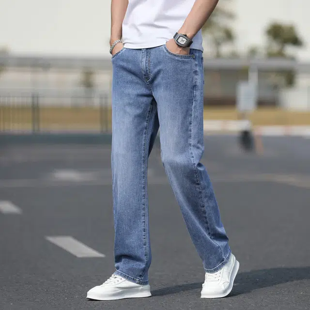 雅鹿 美式中腰宽松阔腿直筒牛仔裤 男款