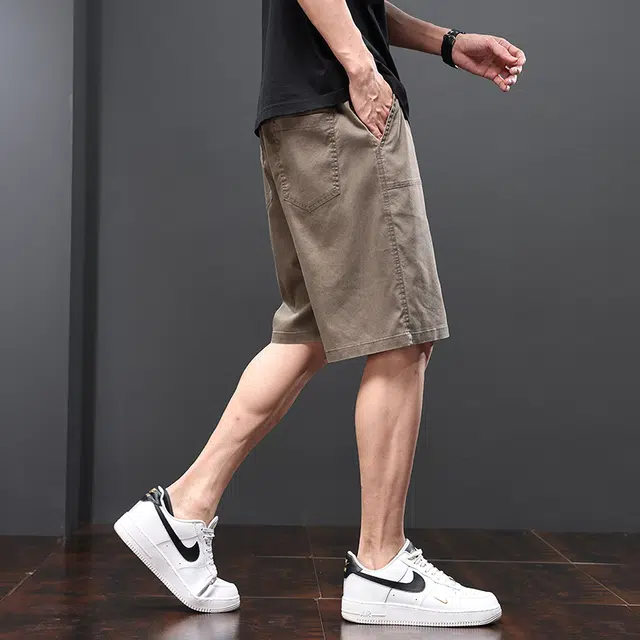 雅鹿 薄款宽松时尚纯色简约系带五分裤休闲短裤 男款