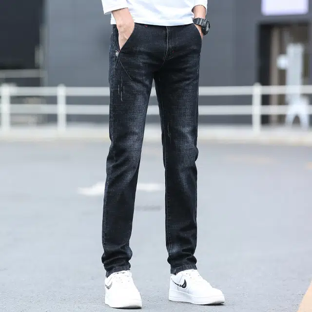 雅鹿 修身直筒水洗耐磨中腰拉链牛仔裤 男款 黑色