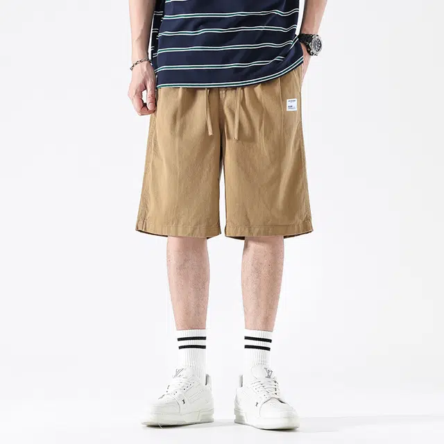 雅鹿 美式简约系带宽松直筒五分休闲短裤 男款