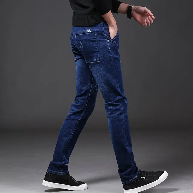 雅鹿 直筒水洗做旧百搭休闲修身耐磨中腰拉链牛仔裤 男款