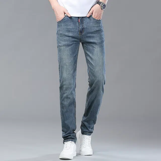雅鹿 复古潮流弹力时尚百搭直筒修身休闲长裤牛仔裤 男款 牛仔蓝