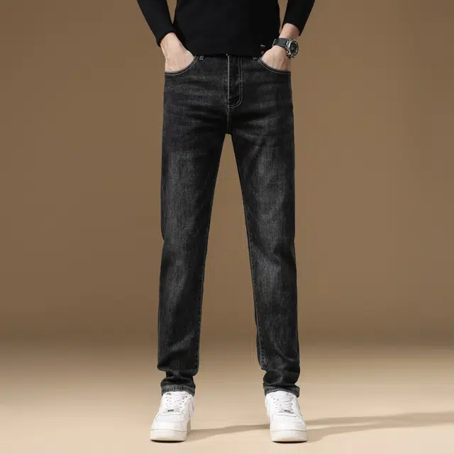 雅鹿 美式百搭复古水洗直筒潮牌牛仔裤 男款 深灰