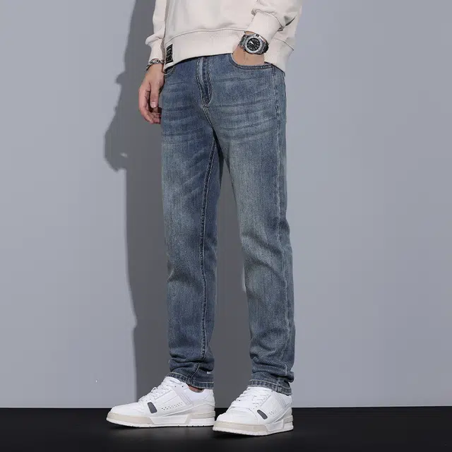 雅鹿 修身百搭直筒时尚潮流裤子牛仔裤 男款 蓝色
