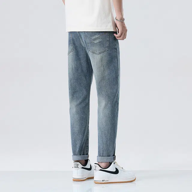 雅鹿 美式复古潮牌宽松水洗直筒牛仔裤 男款 深蓝