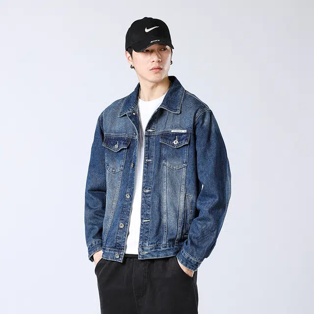 雅鹿 复古工装韩版潮流百搭帅气休闲牛仔外套 男款