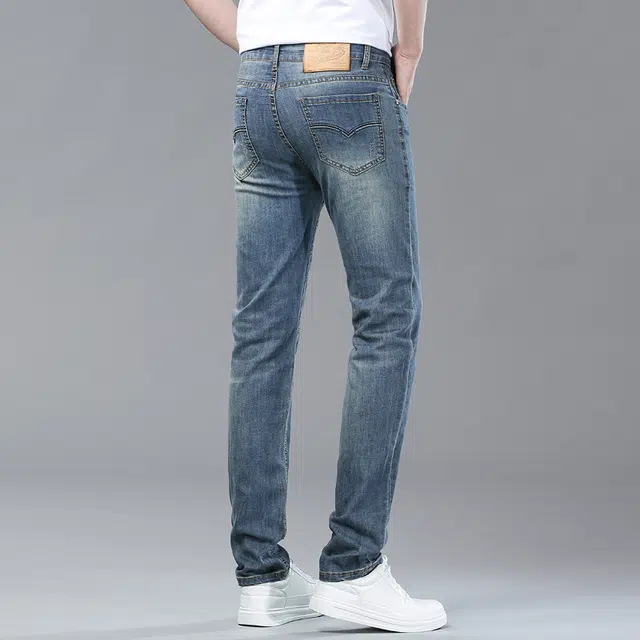 雅鹿 复古潮流弹力时尚百搭直筒修身休闲长裤牛仔裤 男款 牛仔蓝