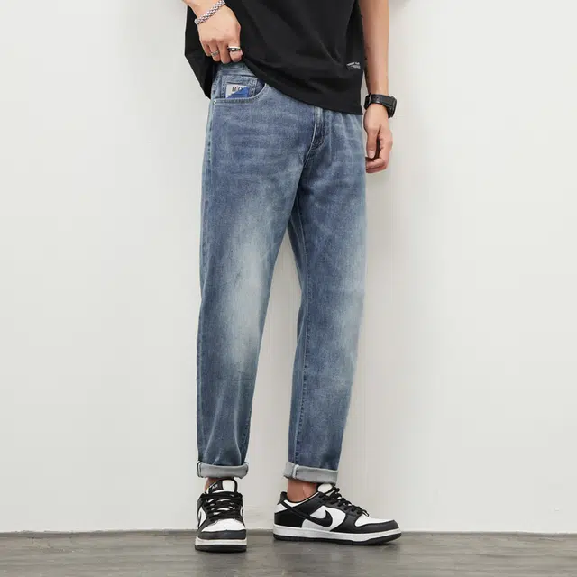 雅鹿 美式复古宽松水洗直筒牛仔裤 男款 浅蓝