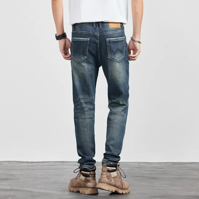 雅鹿 休闲工装高端宽松百搭弹力牛仔裤 男款 复古蓝