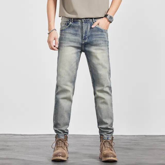 雅鹿 美式工装复古潮牌直筒宽松牛仔裤 男款 浅蓝