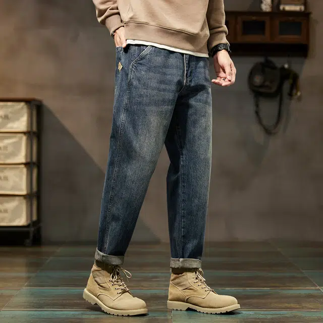 雅鹿 休闲百搭哈伦修身小直筒复古高街水洗耐磨牛仔裤 男款 怀旧蓝