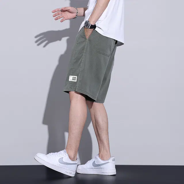 雅鹿 户外运动百搭五分裤沙滩中裤潮牌天丝纯色简约中腰休闲短裤 男款