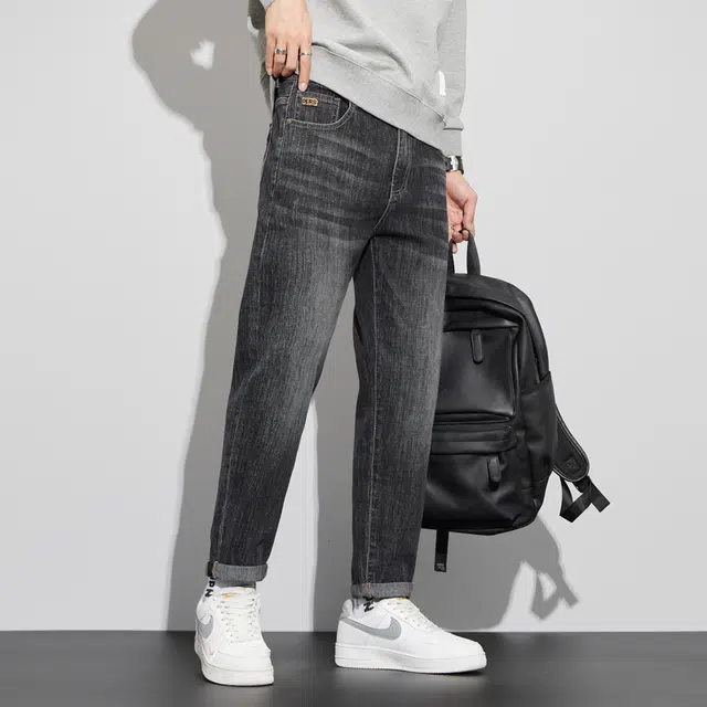 雅鹿 宽松怀旧百搭直筒水洗耐磨美式高街复古中腰牛仔裤 男款
