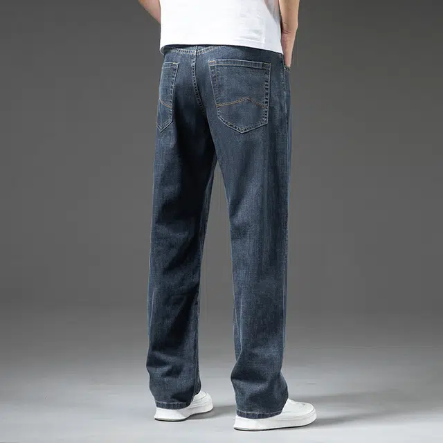 雅鹿 美式复古百搭水洗耐磨宽松直筒休闲牛仔裤 男款 蓝灰