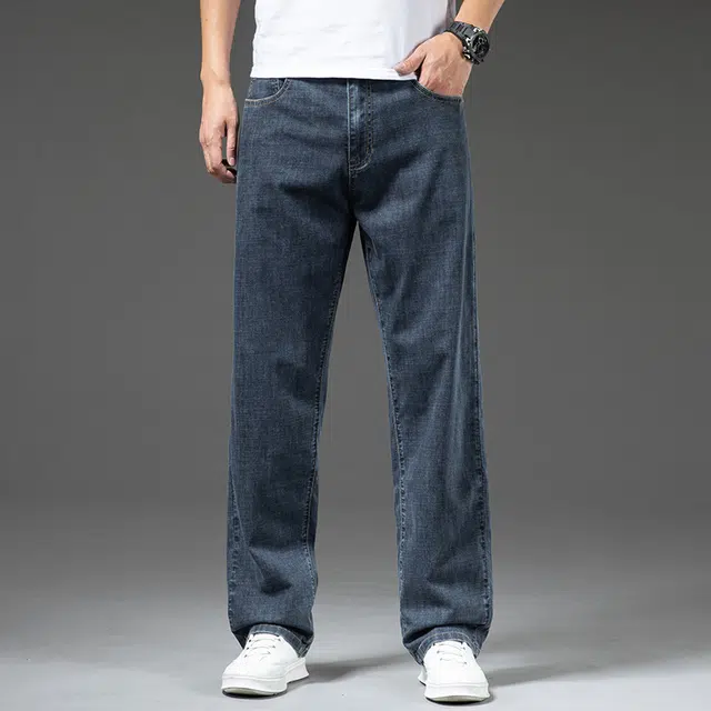 雅鹿 美式复古百搭水洗耐磨宽松直筒休闲牛仔裤 男款 蓝灰