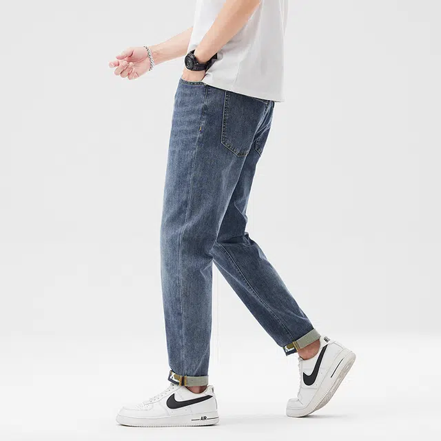 雅鹿 直筒百搭休闲水洗做旧复古牛仔裤 男款 蓝灰