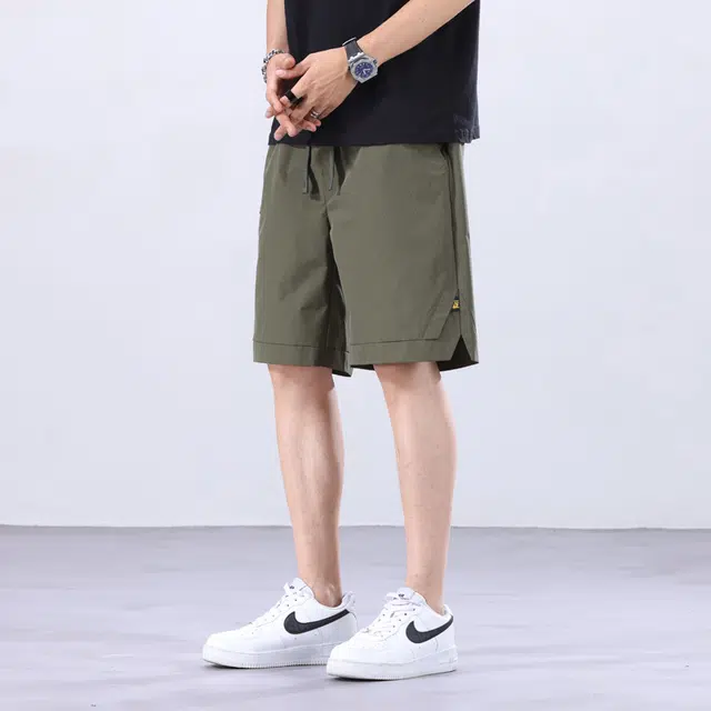 雅鹿 纯色宽松五分裤简约系带工装篮球裤沙滩百搭运动休闲短裤 男款