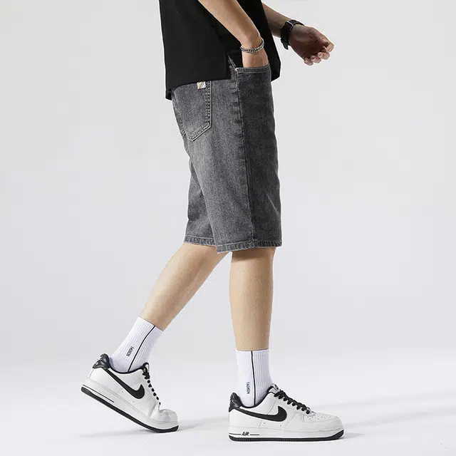 雅鹿 宽松百搭中腰水洗耐磨薄款五分牛仔短裤 男款 灰色