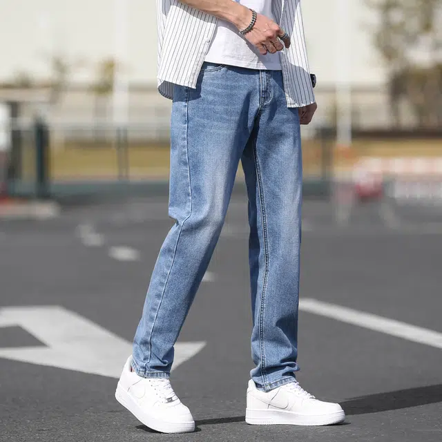 雅鹿 复古水洗直筒薄款耐磨垂感潮牌美式高街百搭宽松牛仔裤 男款