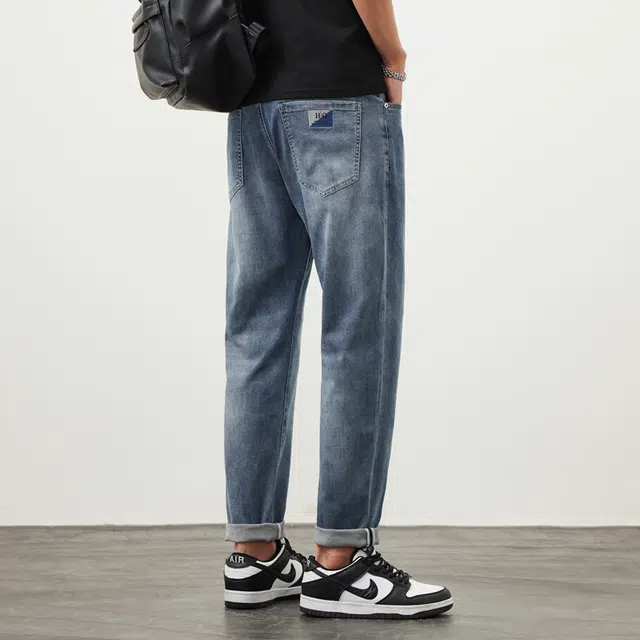 雅鹿 美式复古宽松水洗直筒牛仔裤 男款 浅蓝