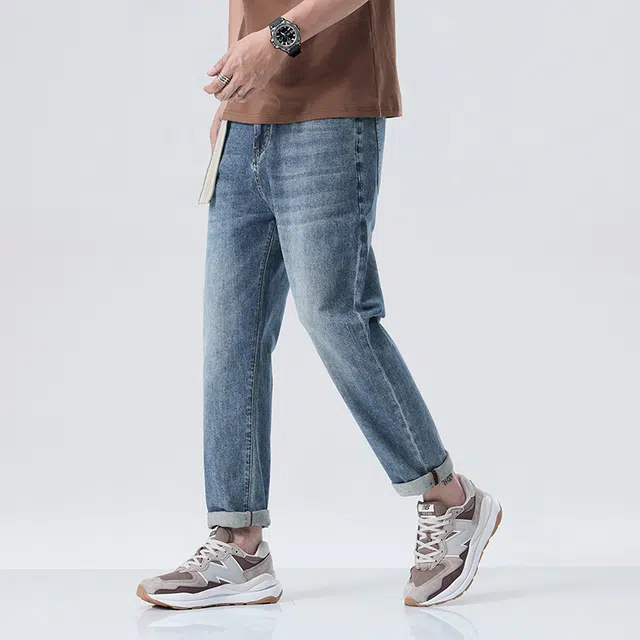 雅鹿 简约百搭水洗宽松直筒哈伦牛仔裤 男款 蓝色