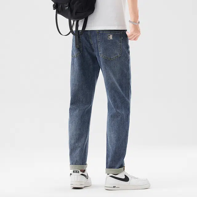 雅鹿 直筒百搭休闲水洗做旧复古牛仔裤 男款 蓝灰