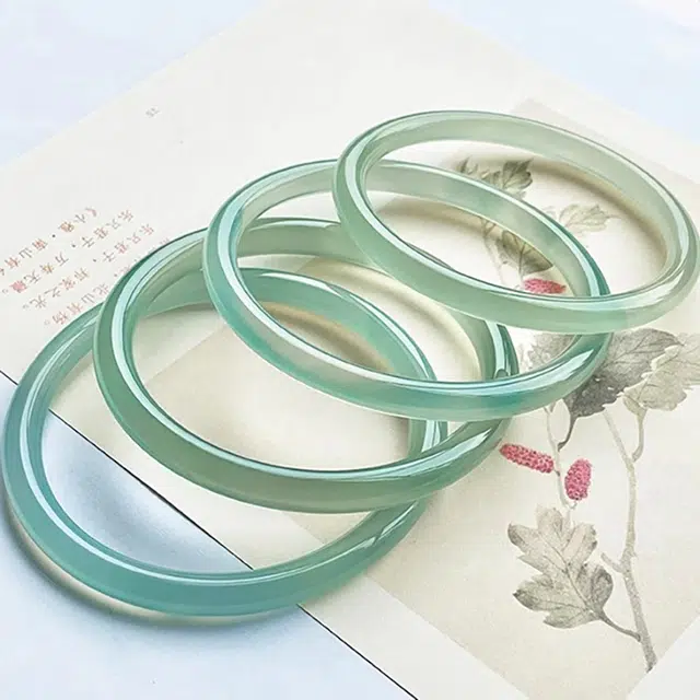 谧月珠宝 新中式 国潮风 冰翠油青美人条 一步一响国风复古叮当 清新雅致 玛瑙 手镯 女款 精美礼盒