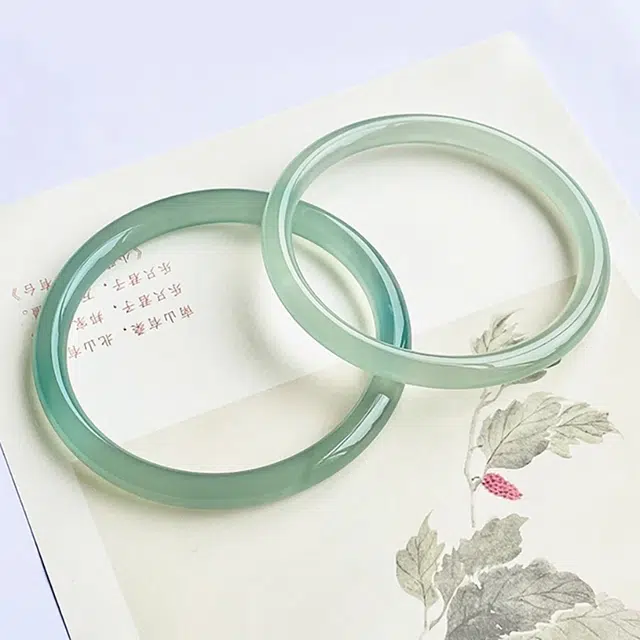 谧月珠宝 新中式 国潮风 冰翠油青美人条 一步一响国风复古叮当 清新雅致 玛瑙 手镯 女款 精美礼盒