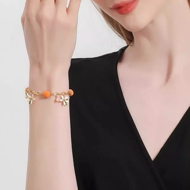 谧月珠宝 柑橘晨曦果 桔祥如意精致高级感高档中国风 小众设计清新甜美可爱气质温柔优雅少女感栀子花手饰 合金 手链 女款