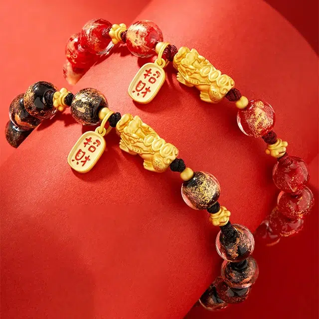 谧月珠宝 香灰貔貅吞金兽新中式国潮古风小众设计高端大气手工编织可调节 琉璃 手链 男女同款情侣款