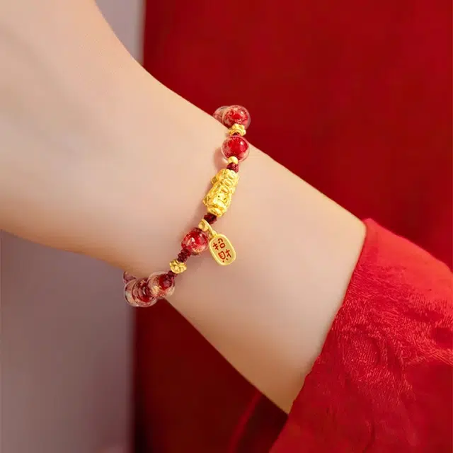 谧月珠宝 香灰貔貅吞金兽新中式国潮古风小众设计高端大气手工编织可调节 琉璃 手链 男女同款情侣款