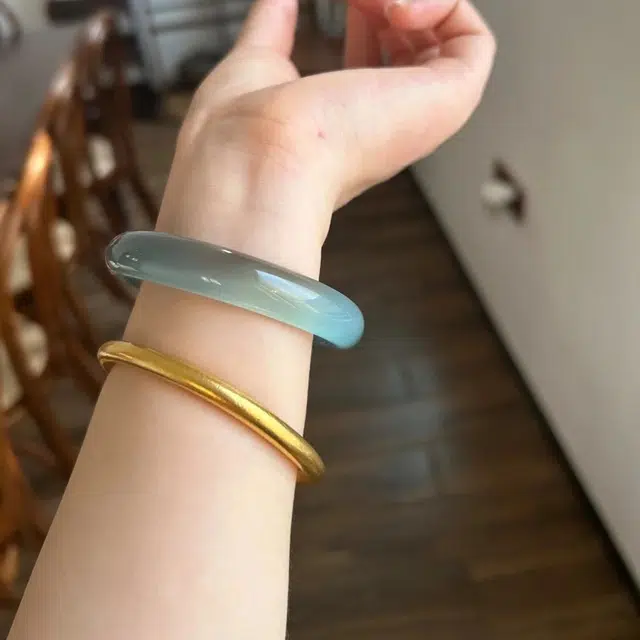 谧月珠宝 一步一响 新中式库里蓝素圈镯 国潮轻奢民族风小众高级复古简约百搭气质优雅 旗袍汉服 玛瑙 玉石手镯 女款