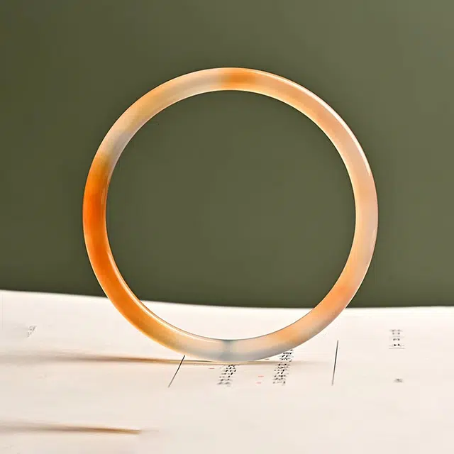 谧月珠宝 国潮 古风叠戴 一步一响 荆棘干枯玫枫叶红 蜜糖 冰彩俏色玉髓 橘色圆条 玛瑙 手镯 女款