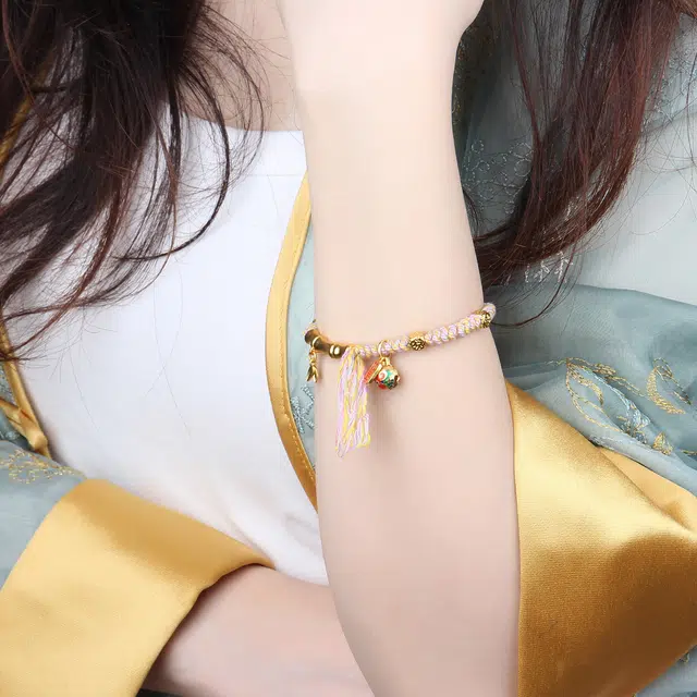 谧月珠宝 节节高升 新中式福字民族风古法珐琅黄财神轻奢精致高级感百搭手工可调节久不掉色好运 合金 手链 男女同款情侣款