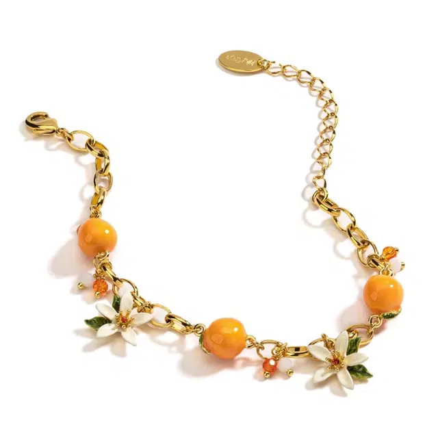 谧月珠宝 柑橘晨曦果 桔祥如意精致高级感高档中国风 小众设计清新甜美可爱气质温柔优雅少女感栀子花手饰 合金 手链 女款