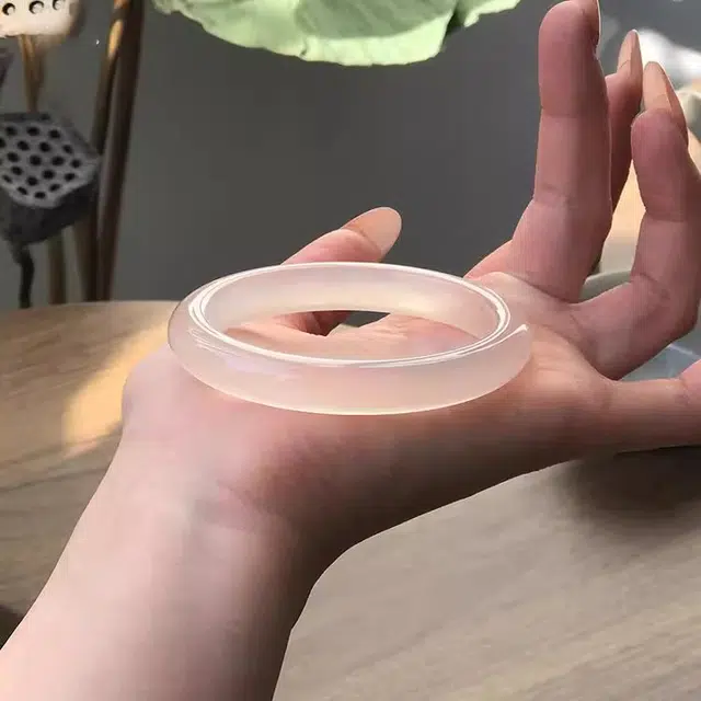 谧月珠宝 新中式国潮风韵水润冰透白月光浅金粉美人镯公主风优雅大气汉服旗袍百搭手饰好运天然 玛瑙 玉石手镯 男女同款情侣款