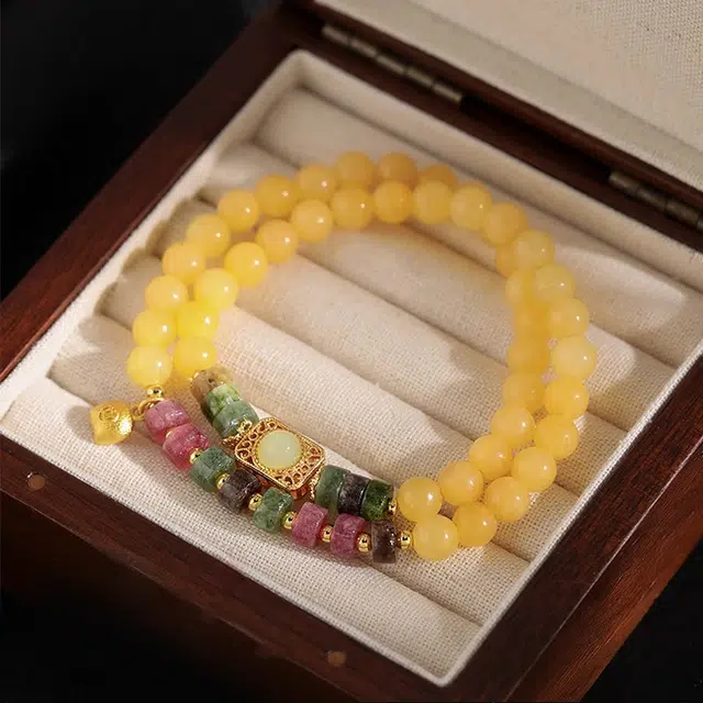 谧月珠宝 招财进宝 成功上岸 新中式轻奢天然 黄水晶 手串 男女同款情侣款