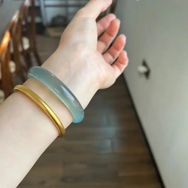 谧月珠宝 一步一响 新中式库里蓝素圈镯 国潮轻奢民族风小众高级复古简约百搭气质优雅 旗袍汉服 玛瑙 玉石手镯 女款