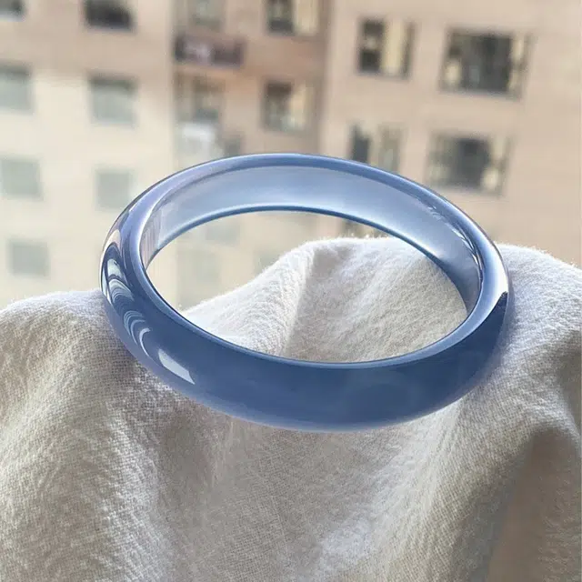 谧月珠宝 雾霾蓝 新中式国潮高级感冷淡风轻奢复古 高级感小众设计冰透水润气质优雅古典细腻雅致 玛瑙 玉石手镯 女款