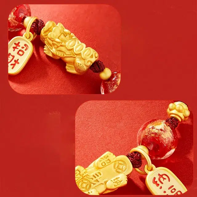 谧月珠宝 香灰貔貅吞金兽新中式国潮古风小众设计高端大气手工编织可调节 琉璃 手链 男女同款情侣款