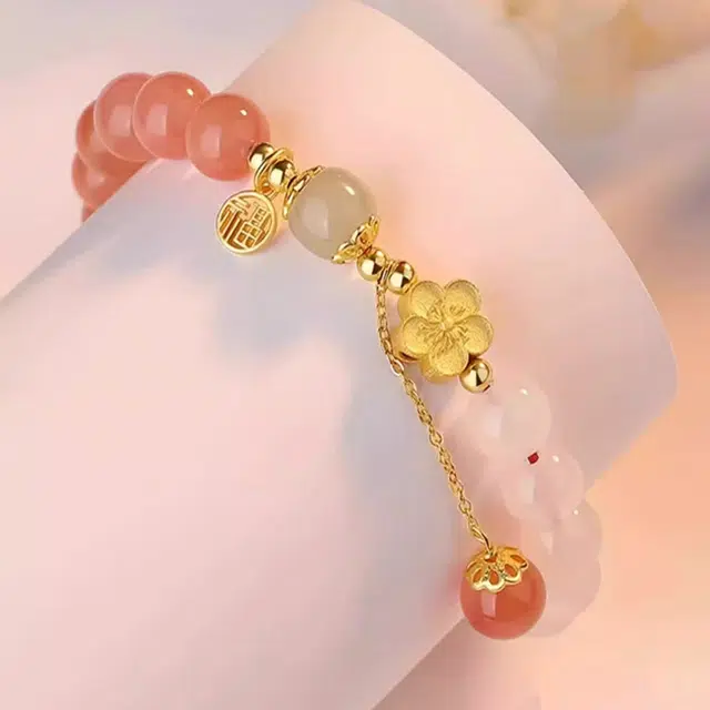 谧月珠宝 轻奢小众设计精致高级感小清新森系甜美手饰品 桃花朵朵新中式显白气质十里桃花 玛瑙 玉石手串 女款