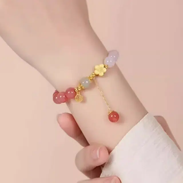 谧月珠宝 轻奢小众设计精致高级感小清新森系甜美手饰品 桃花朵朵新中式显白气质十里桃花 玛瑙 玉石手串 女款