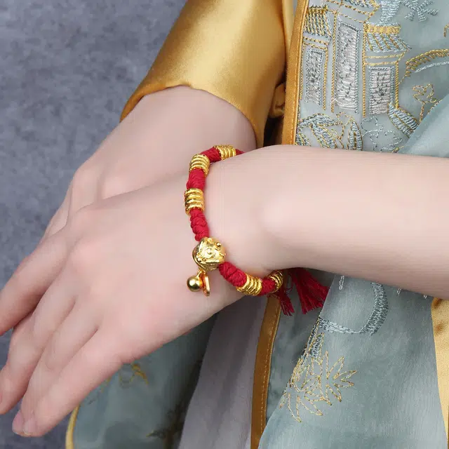 谧月珠宝 转运纳福 新中式国潮招财醒狮古法珐琅鎏金轻奢精致创意设计高级感手工编织红色百搭饰品好运 合金 手链 男女同款情侣款