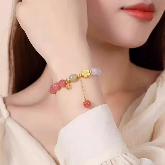 谧月珠宝 轻奢小众设计精致高级感小清新森系甜美手饰品 桃花朵朵新中式显白气质十里桃花 玛瑙 玉石手串 女款