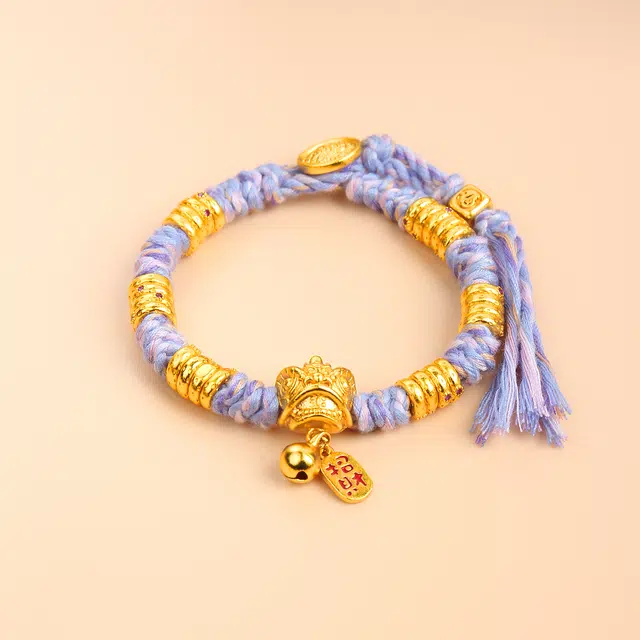谧月珠宝 新中式国潮中国风招财纳福醒狮手工编织绳轻奢精致小清新吉祥如意古法铃铛百搭出勤必备好运 合金 手链 男女同款情侣款