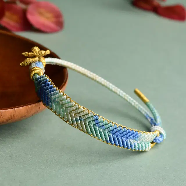 谧月珠宝 新中式国潮小众设计高级感国风小清新精美编织绳小桃花优雅大气可调节单圈百搭饰品好运 冰丝棉绳 手链 男女同款情侣款