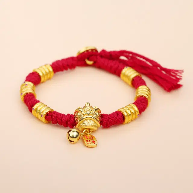 谧月珠宝 转运纳福 新中式国潮招财醒狮古法珐琅鎏金轻奢精致创意设计高级感手工编织红色百搭饰品好运 合金 手链 男女同款情侣款